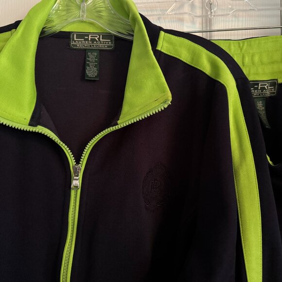 Ralph Lauren Active Set Zip Track Jacket-XL & Pants-L NavyBlue Lime Green w Logo - Picture 4 of 8